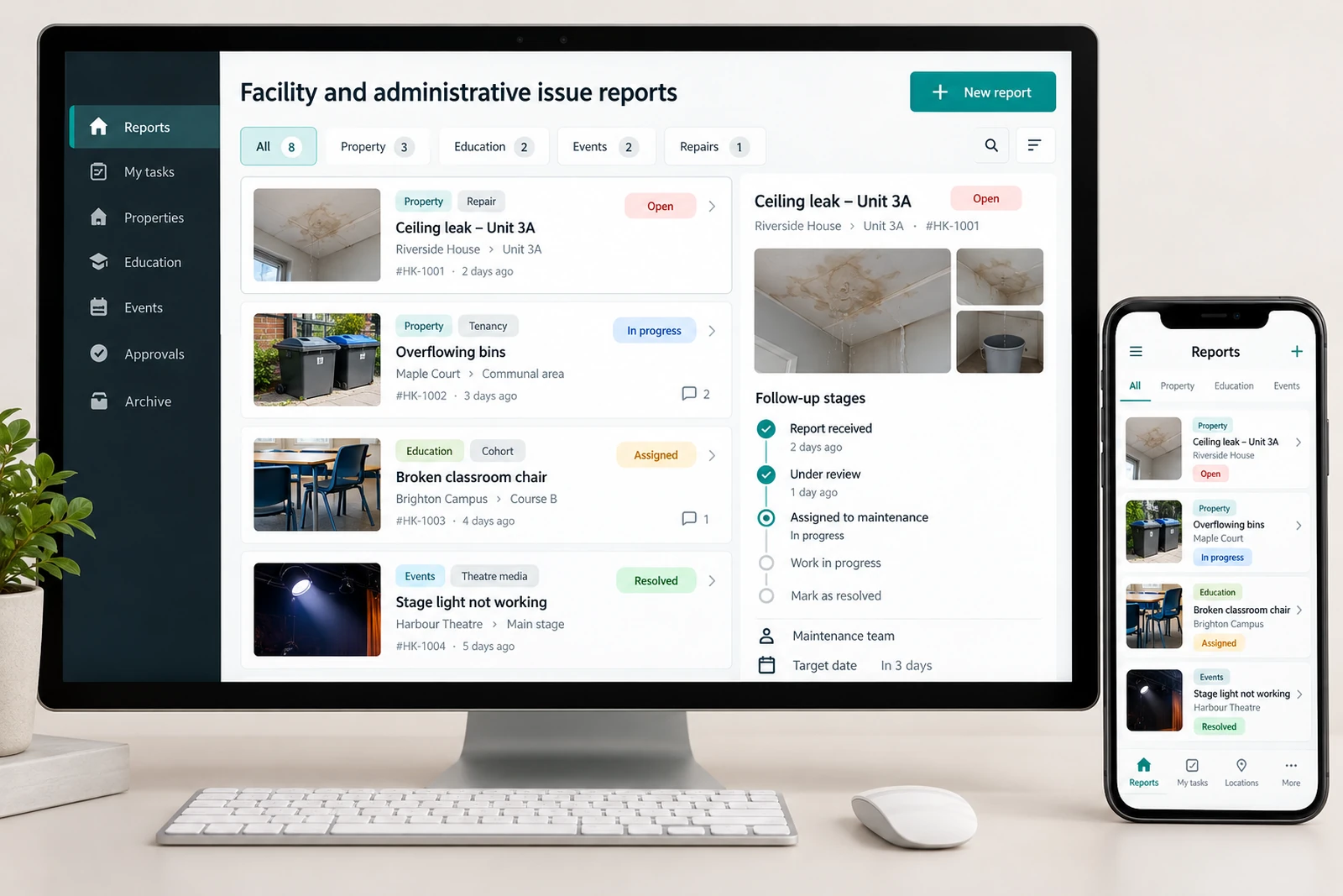 Health & wellness — Facility and administrative issue reports interface concept