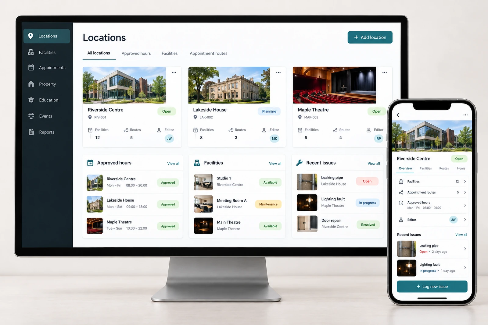 Health & wellness — Location and facility administration interface concept