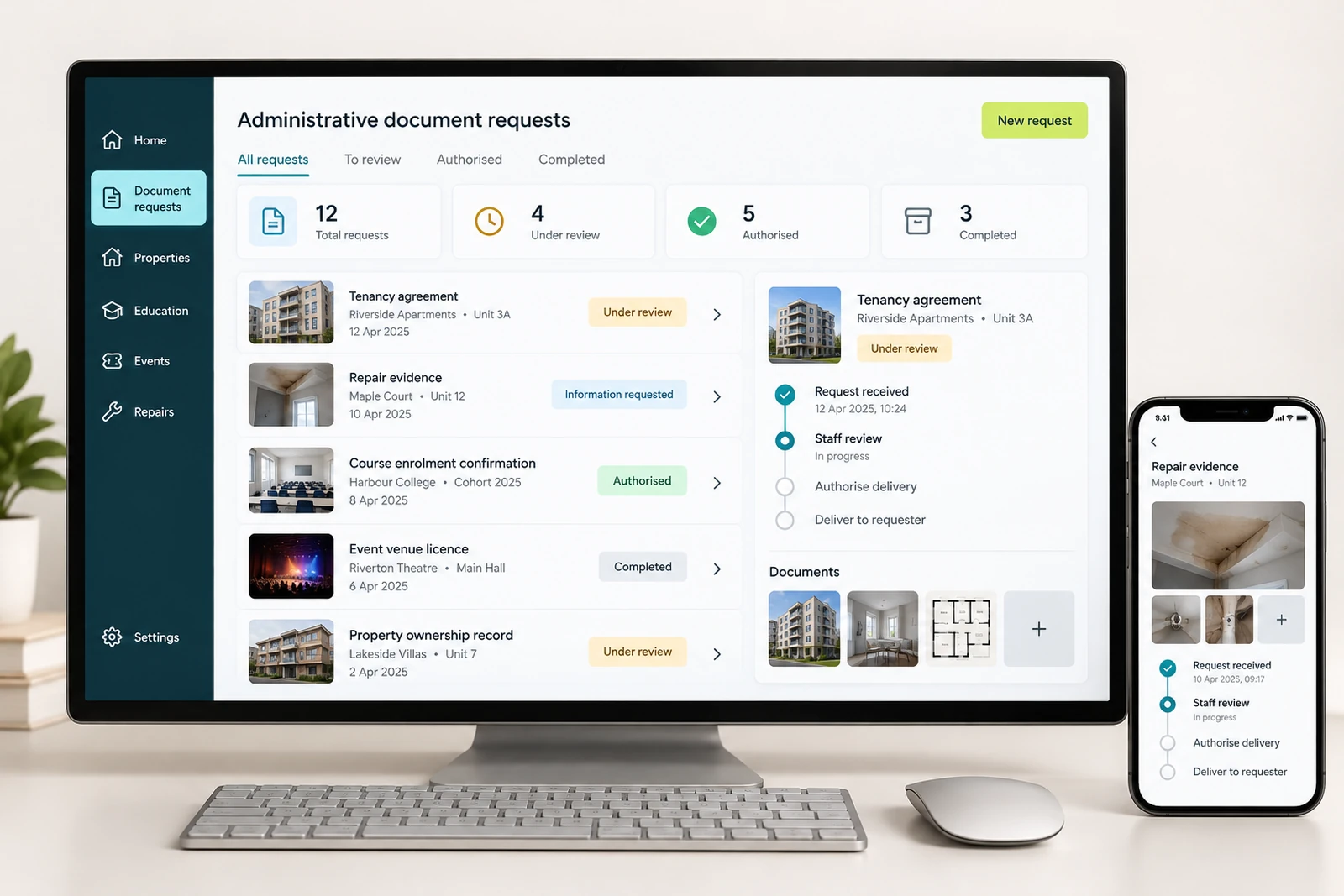Health & wellness — Administrative document requests interface concept