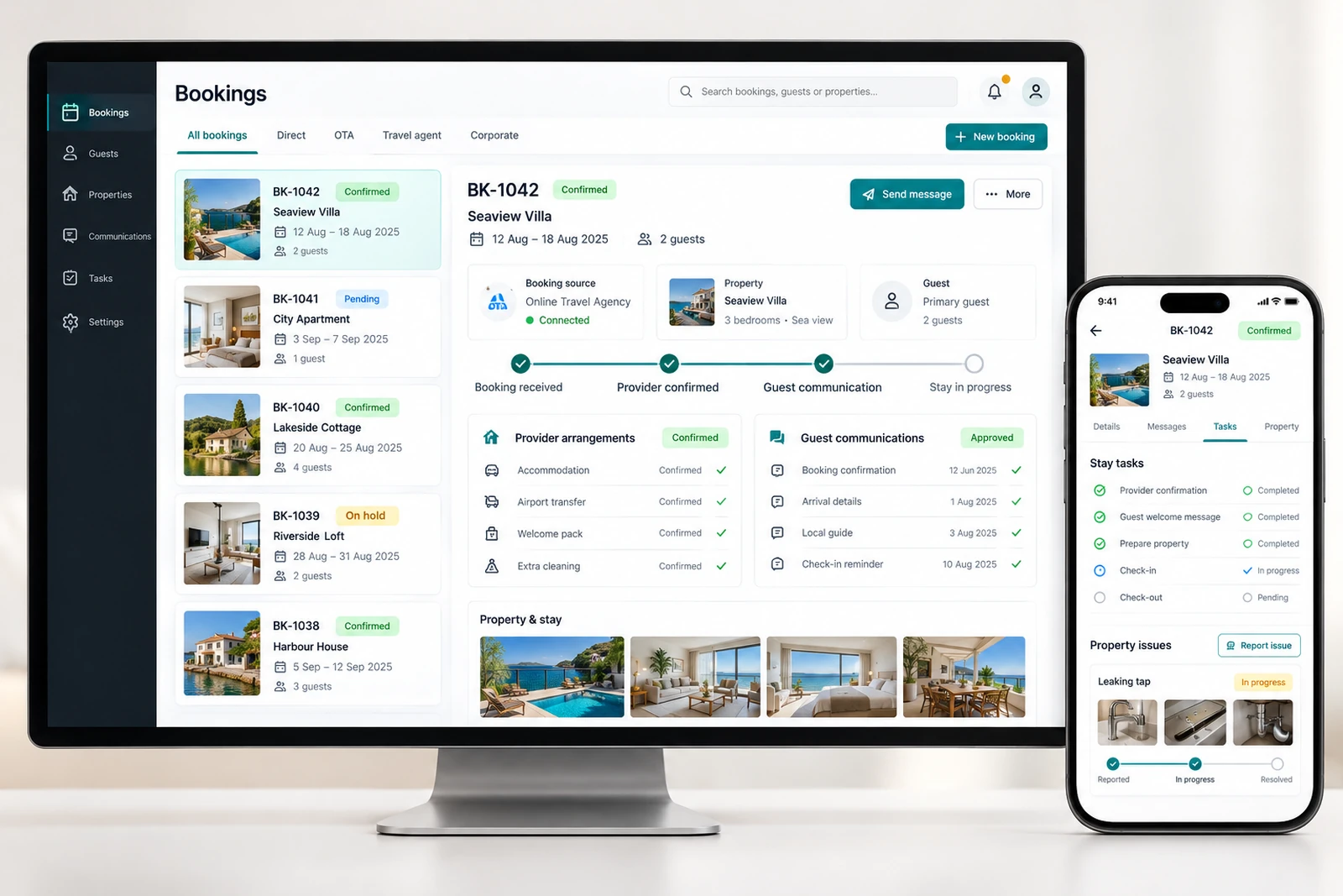 Travel & hospitality — Booking and guest workspace interface concept