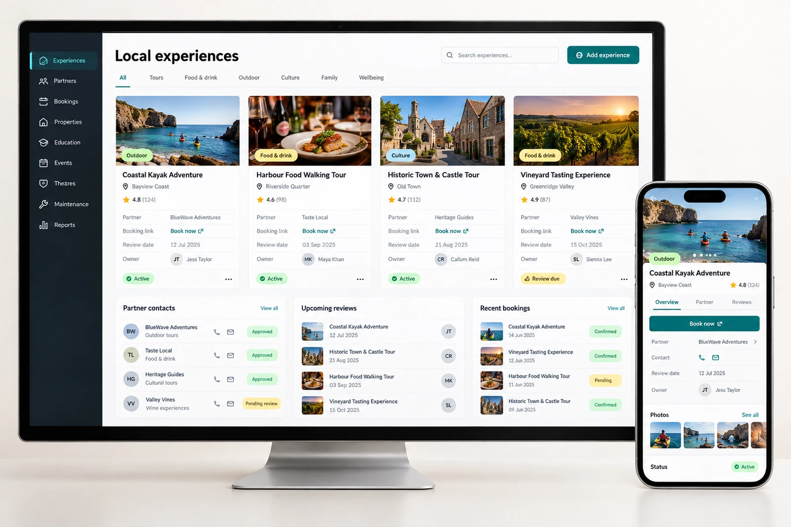 Travel & hospitality — Local experience and partner listings interface concept
