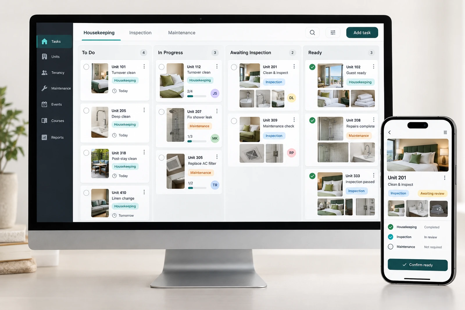 Travel & hospitality — Housekeeping and maintenance coordination interface concept