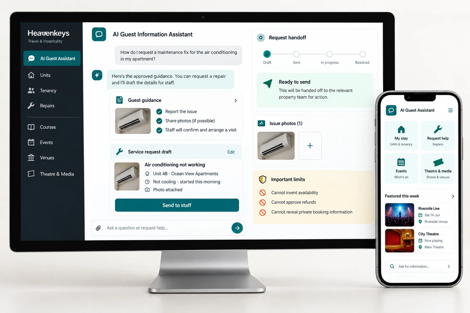 Travel & hospitality — AI guest information assistant interface concept