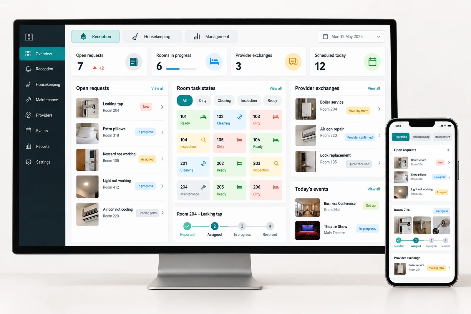 Travel & hospitality — Hospitality operations dashboard interface concept