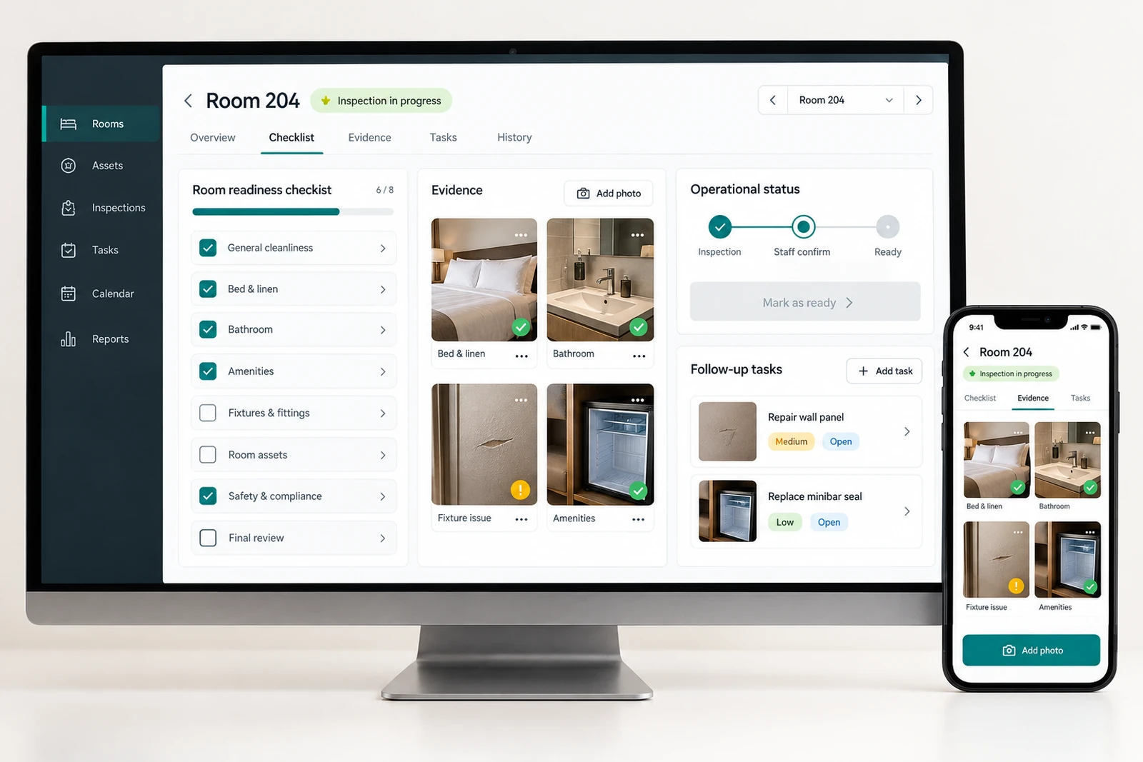 Travel & hospitality — Room and asset inspection records interface concept