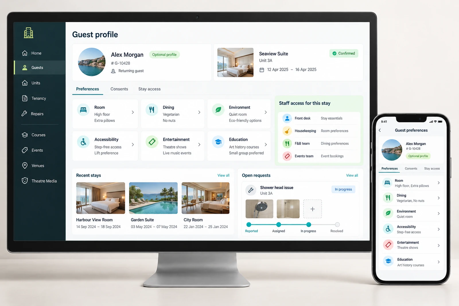 Travel & hospitality — Guest preference administration interface concept
