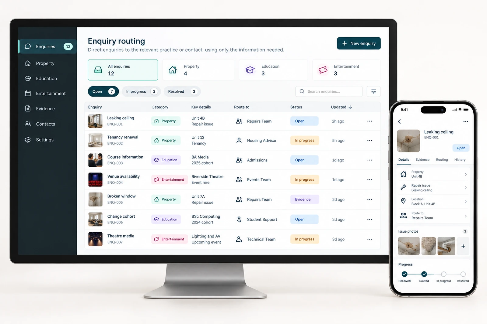 Legal & advisory — Enquiry routing interface concept