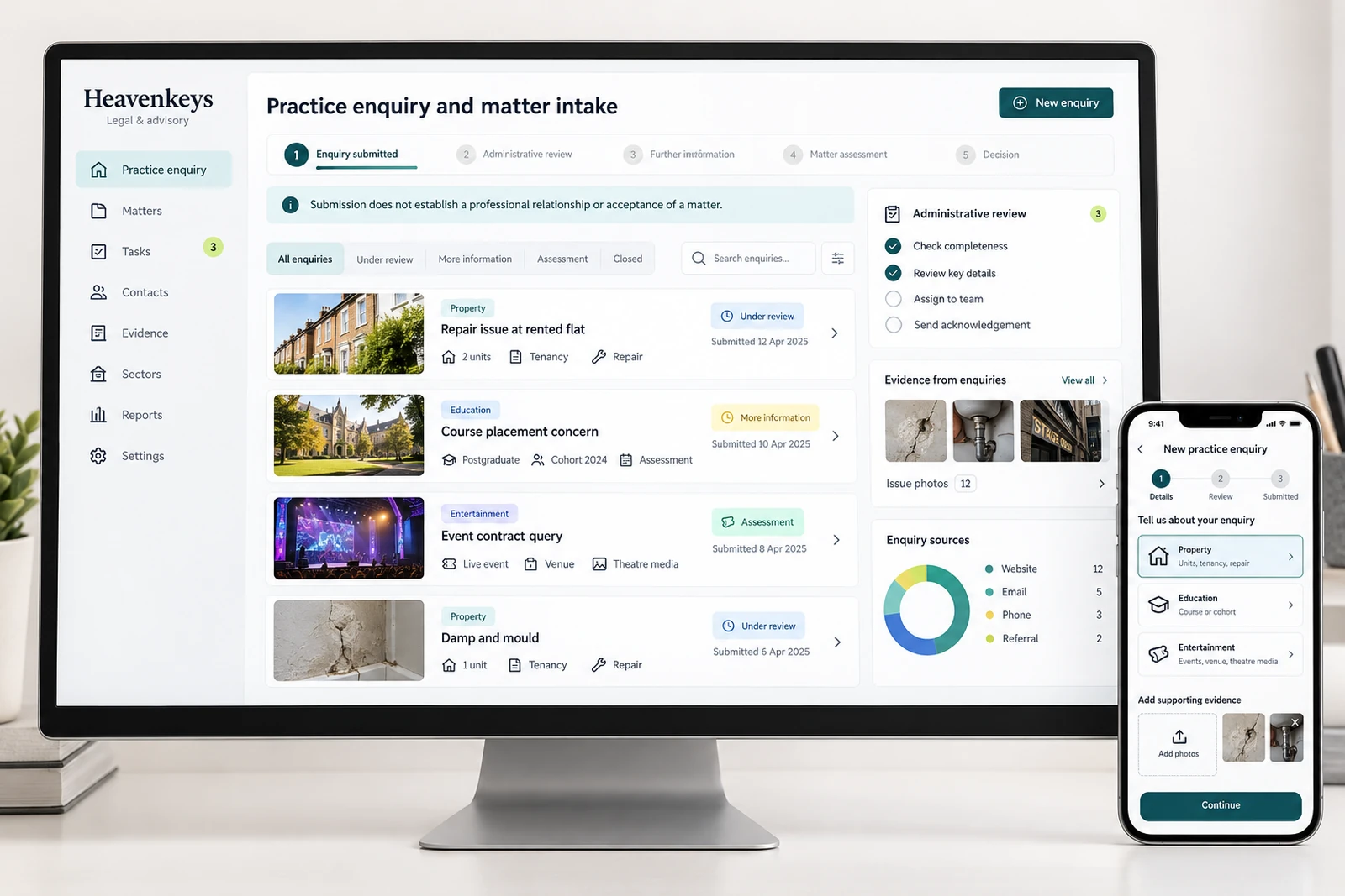 Legal & advisory — Practice enquiry and matter intake interface concept