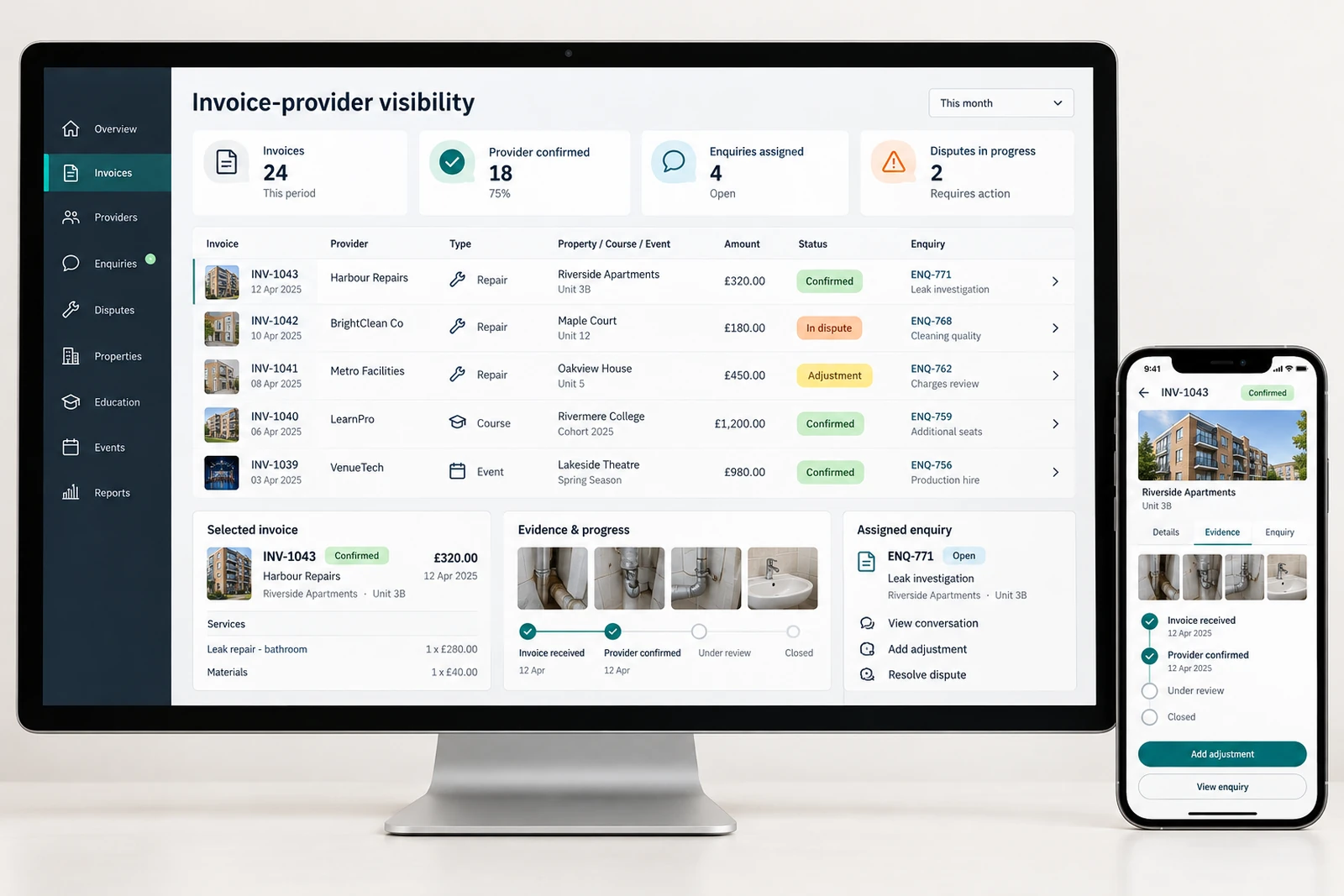 Legal & advisory — Invoice-provider visibility interface concept