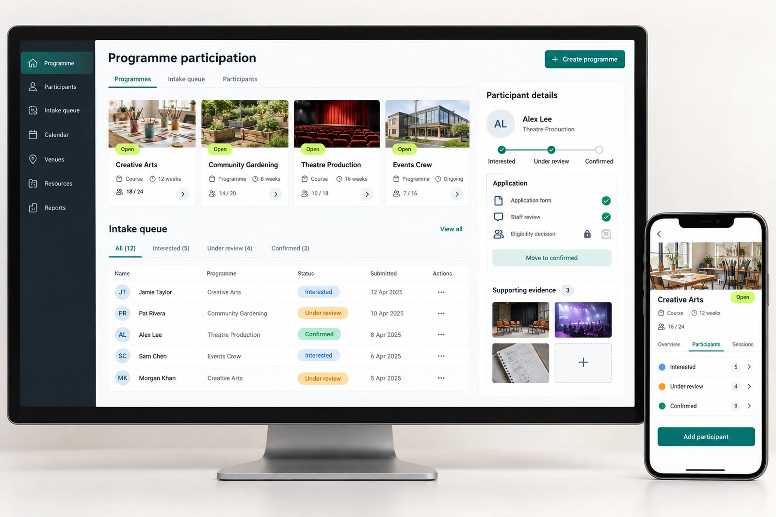 Nonprofits & community — Programme participation platform interface concept