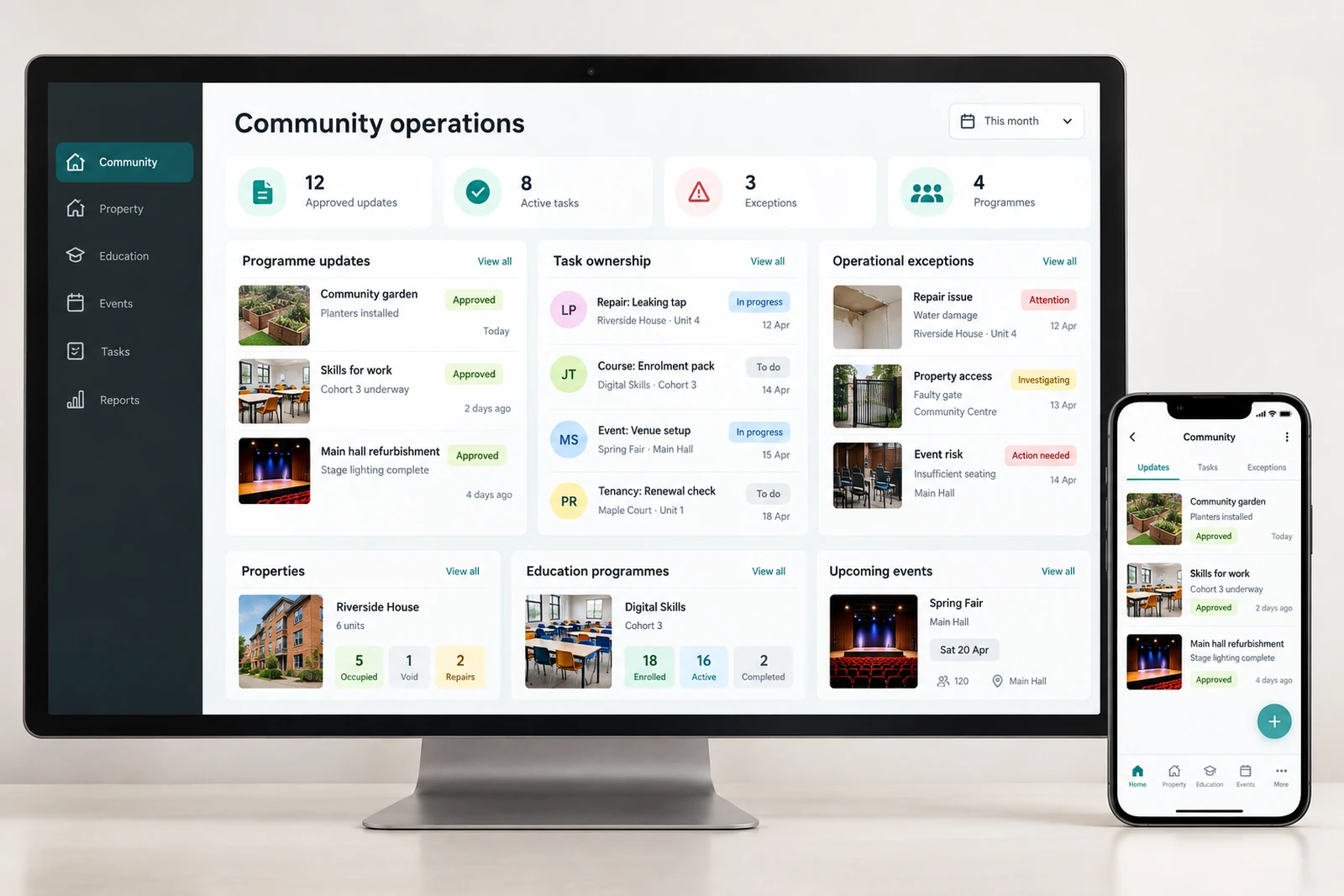 Nonprofits & community — Community operations dashboard interface concept