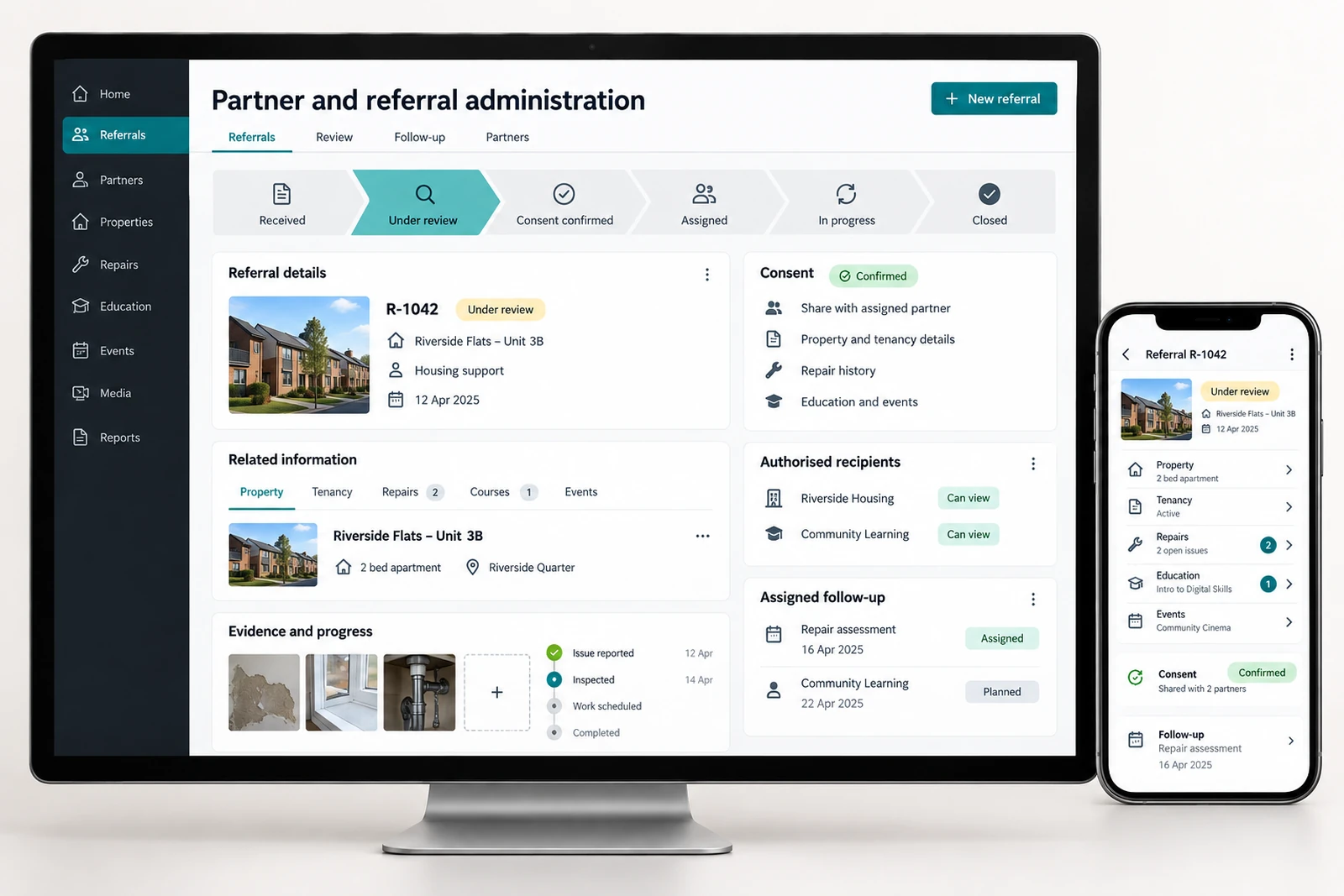 Nonprofits & community — Partner and referral administration interface concept