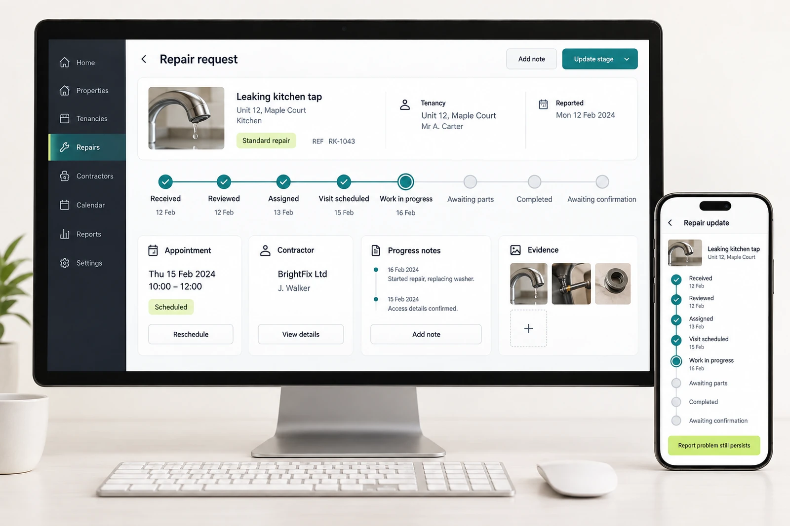 Real estate & property — Repair stages tenants can follow interface concept