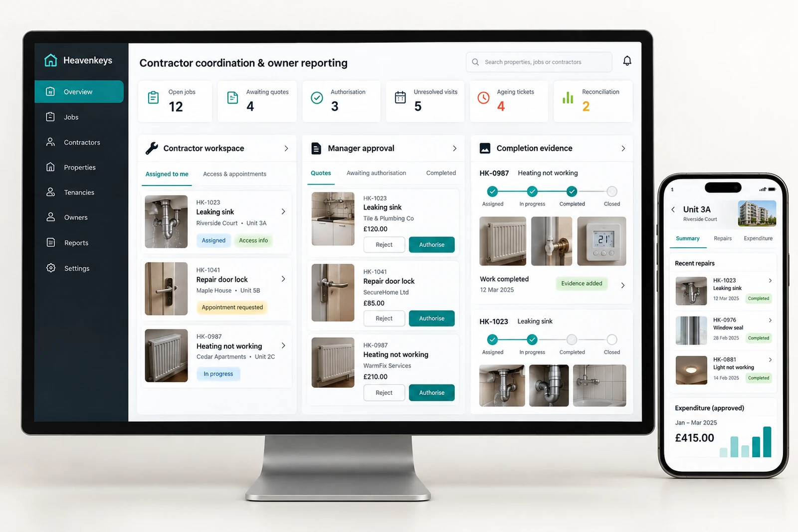 Real estate & property — Contractor coordination and owner reporting interface concept