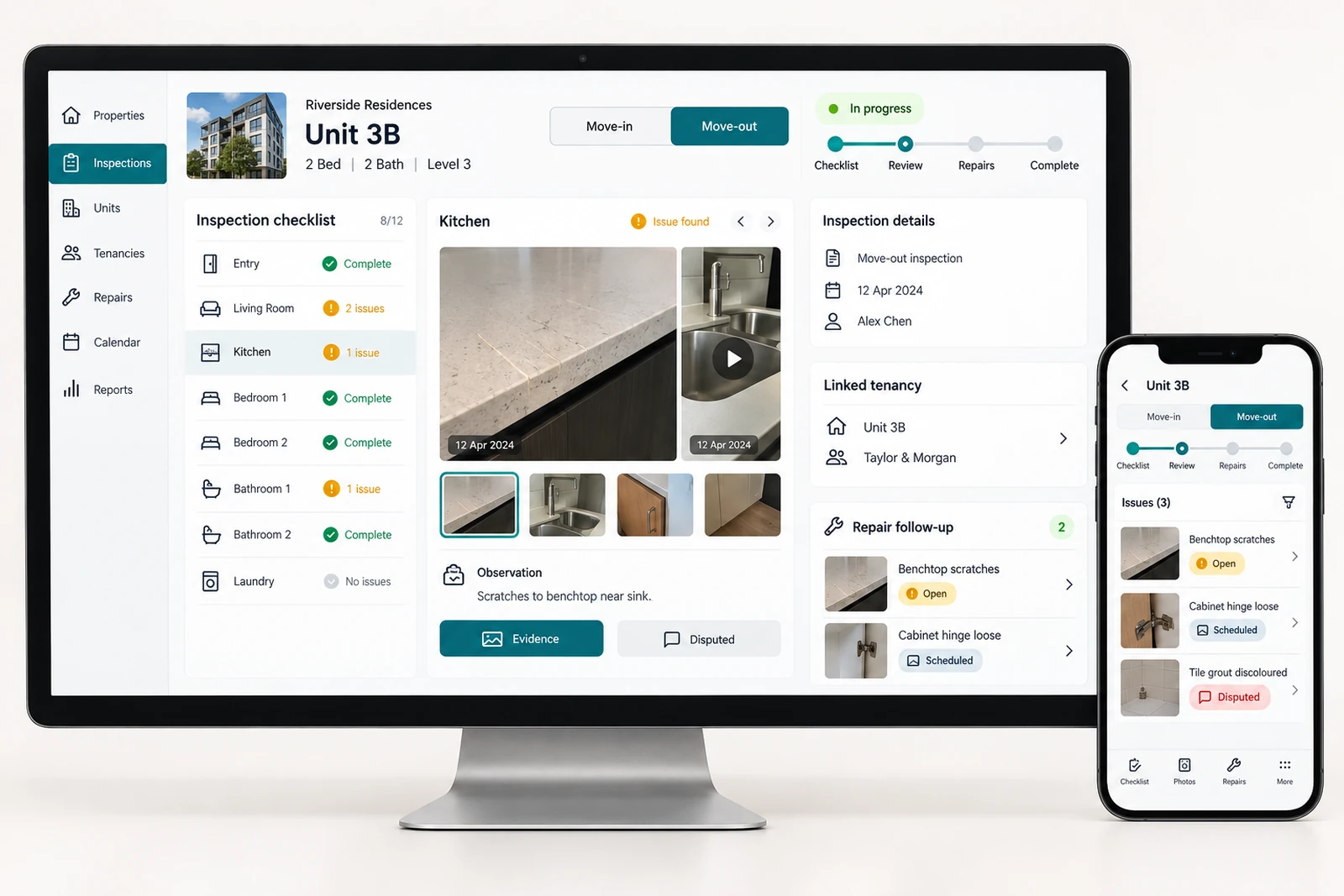 Real estate & property — Move-in and move-out inspections interface concept