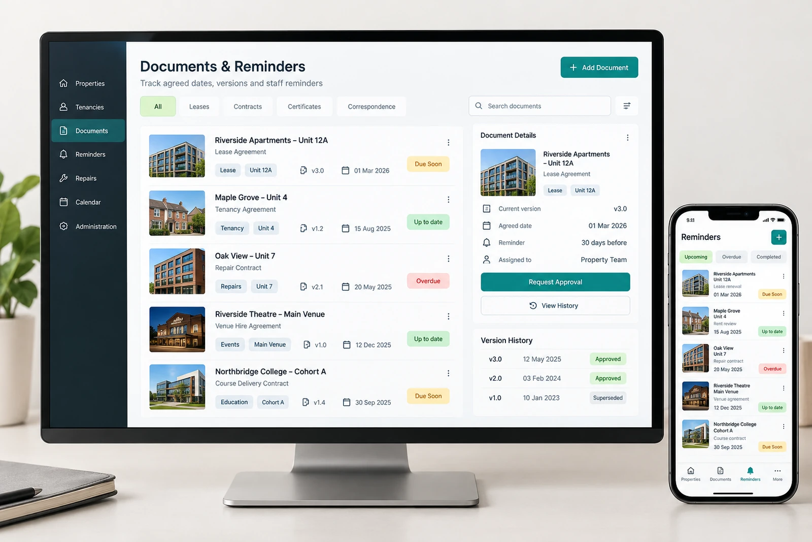 Real estate & property — Lease and document reminders interface concept