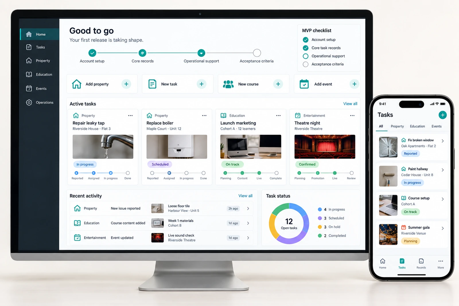Startups & founders — MVP and product operations interface concept
