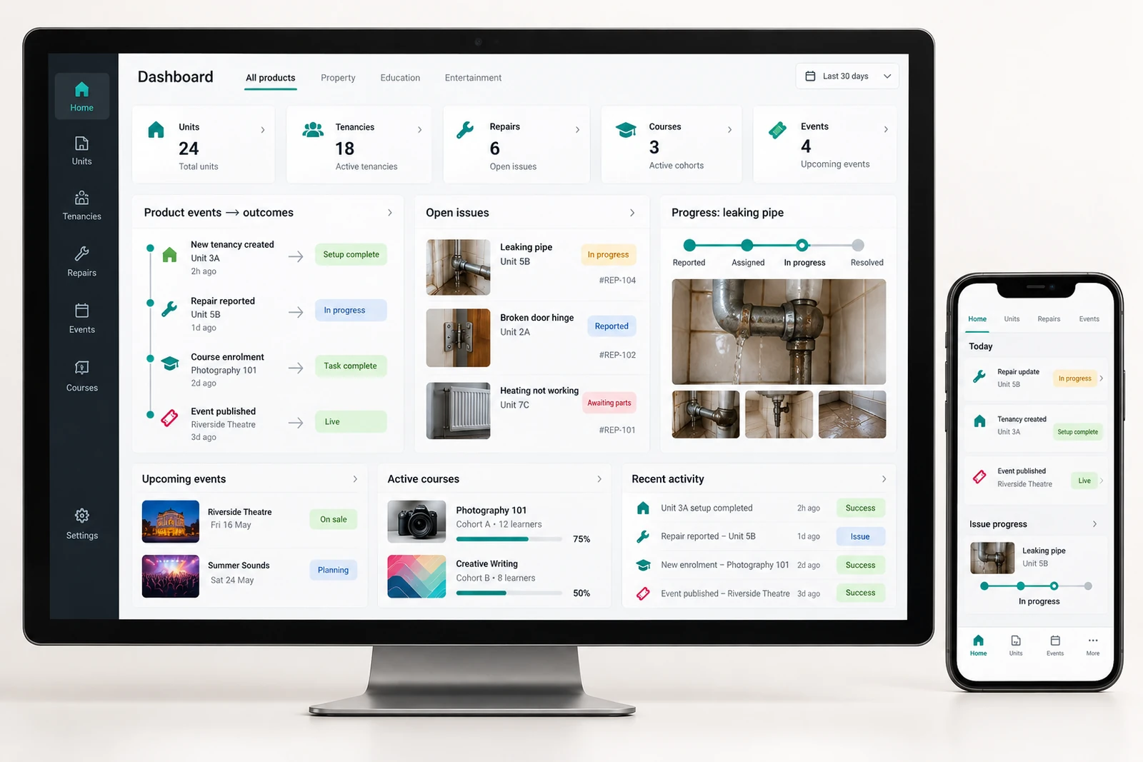 Startups & founders — Founder product dashboard interface concept