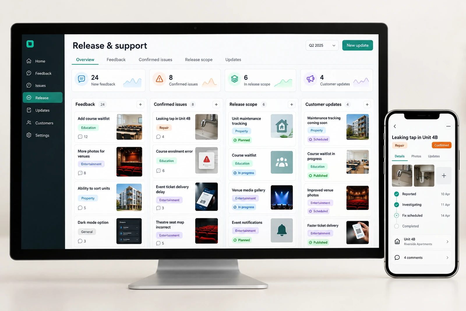 Startups & founders — Release and support workspace interface concept