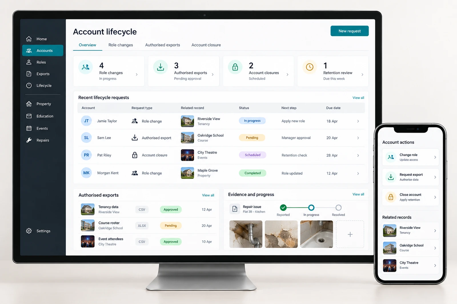 Technology businesses — Account export and lifecycle administration interface concept