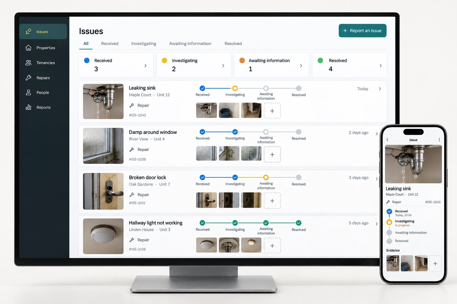 Technology businesses — Issue evidence and support tracking interface concept