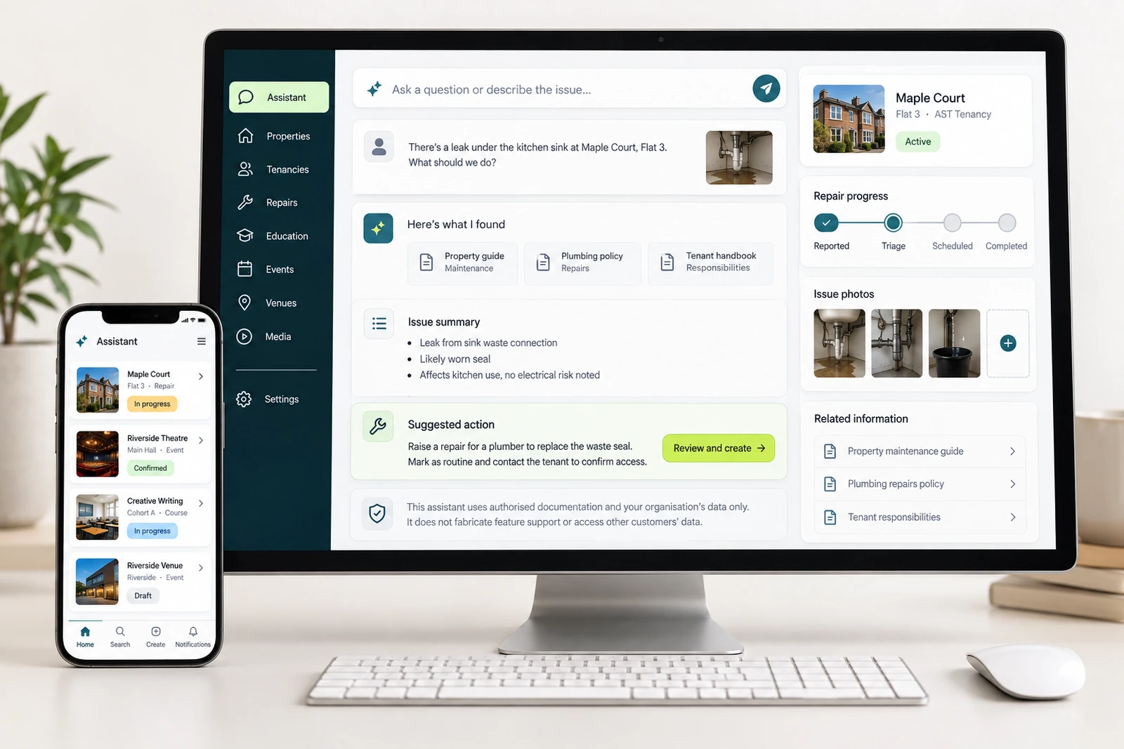 Technology businesses — AI workflow and support assistant interface concept