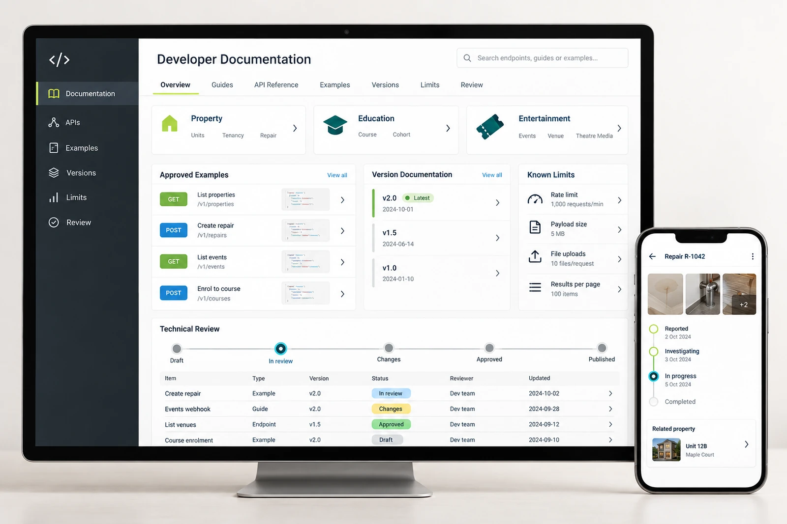 Technology businesses — API and developer documentation interface concept