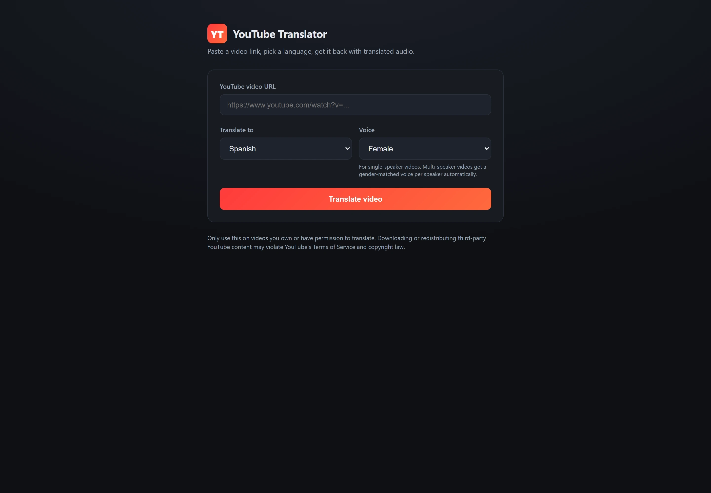 YouTube Translator — application screenshot