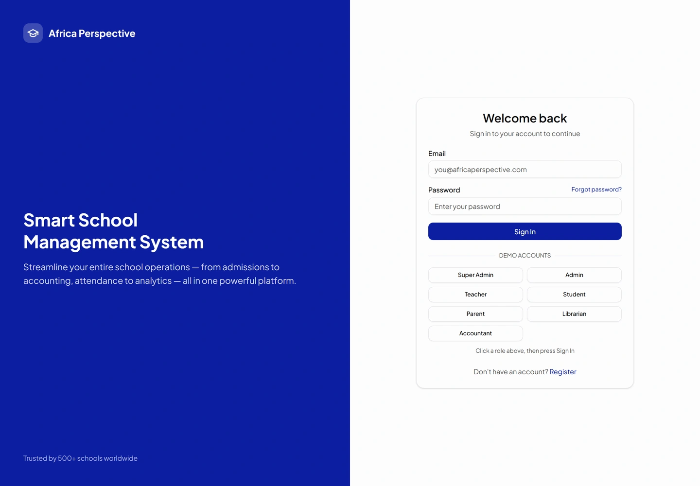 AfricaPerspective school management — Login