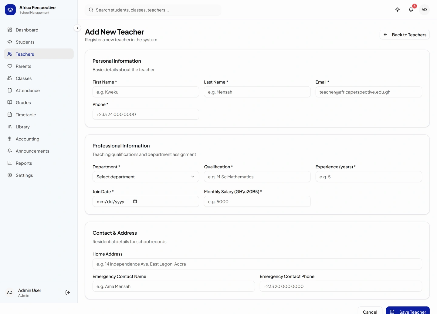 AfricaPerspective school management — Teachers / new