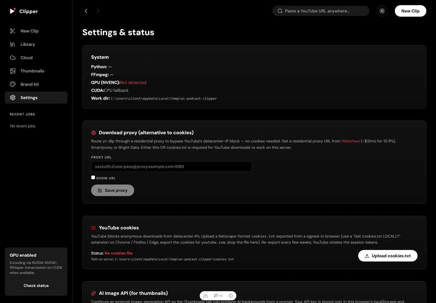 AI Podcast Clipper — Settings