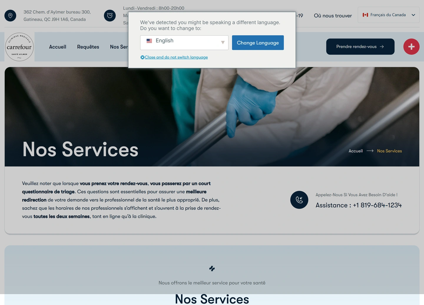 CMCSA clinic website — Nos services