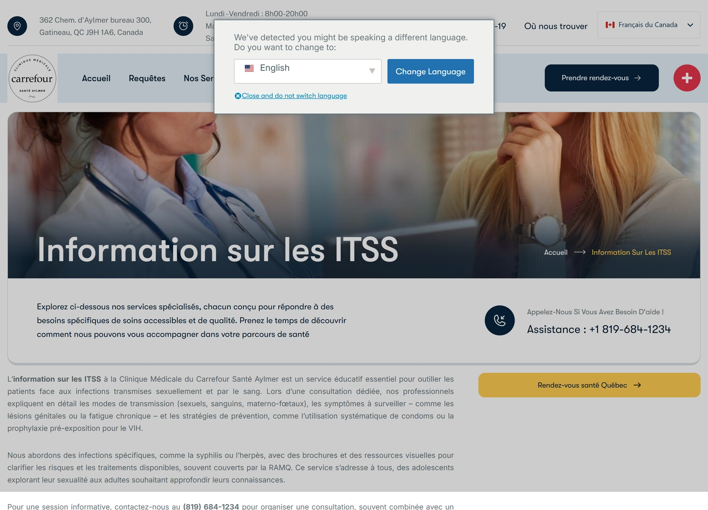 CMCSA clinic website — Service / information sur les itss