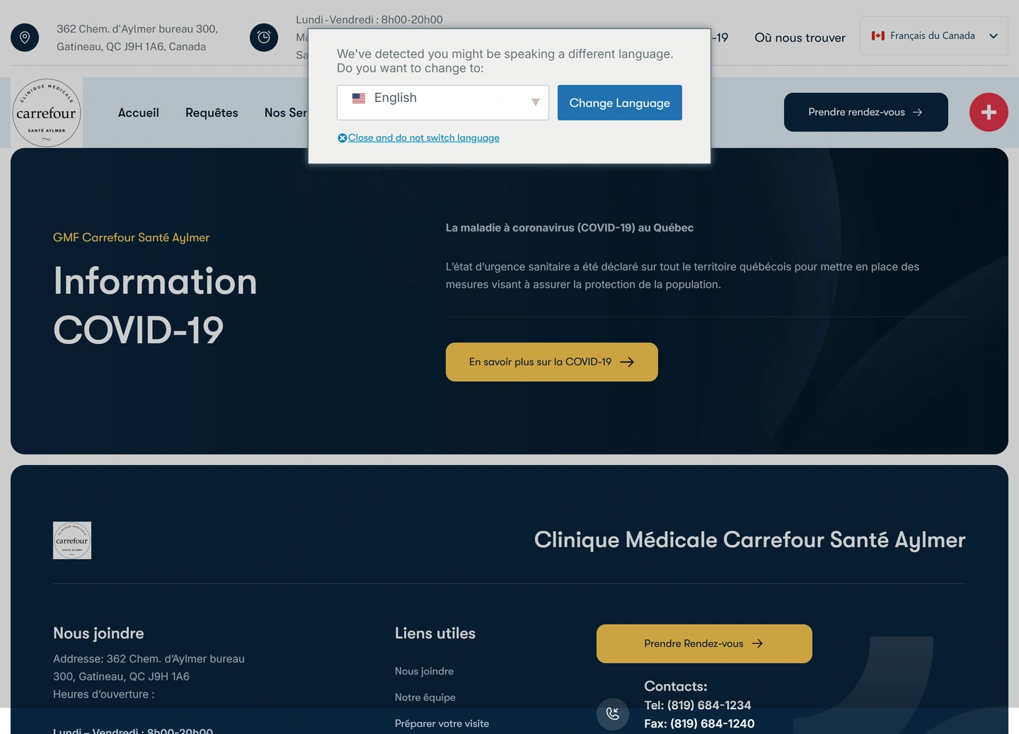 CMCSA clinic website — Information covid 19