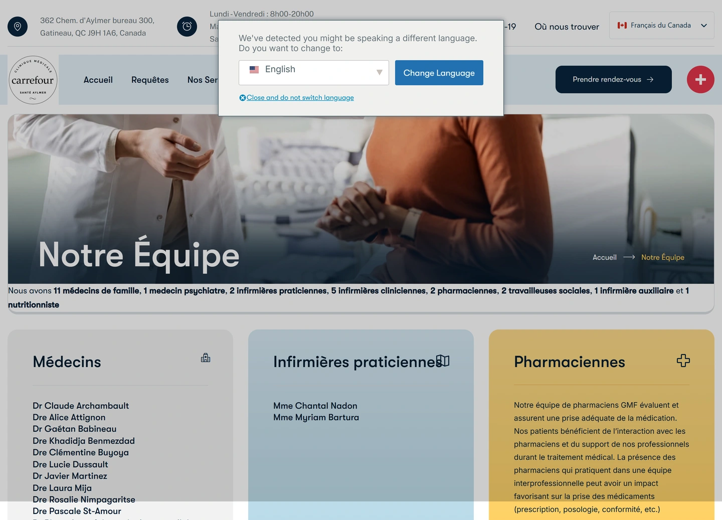 CMCSA clinic website — Notre equipe