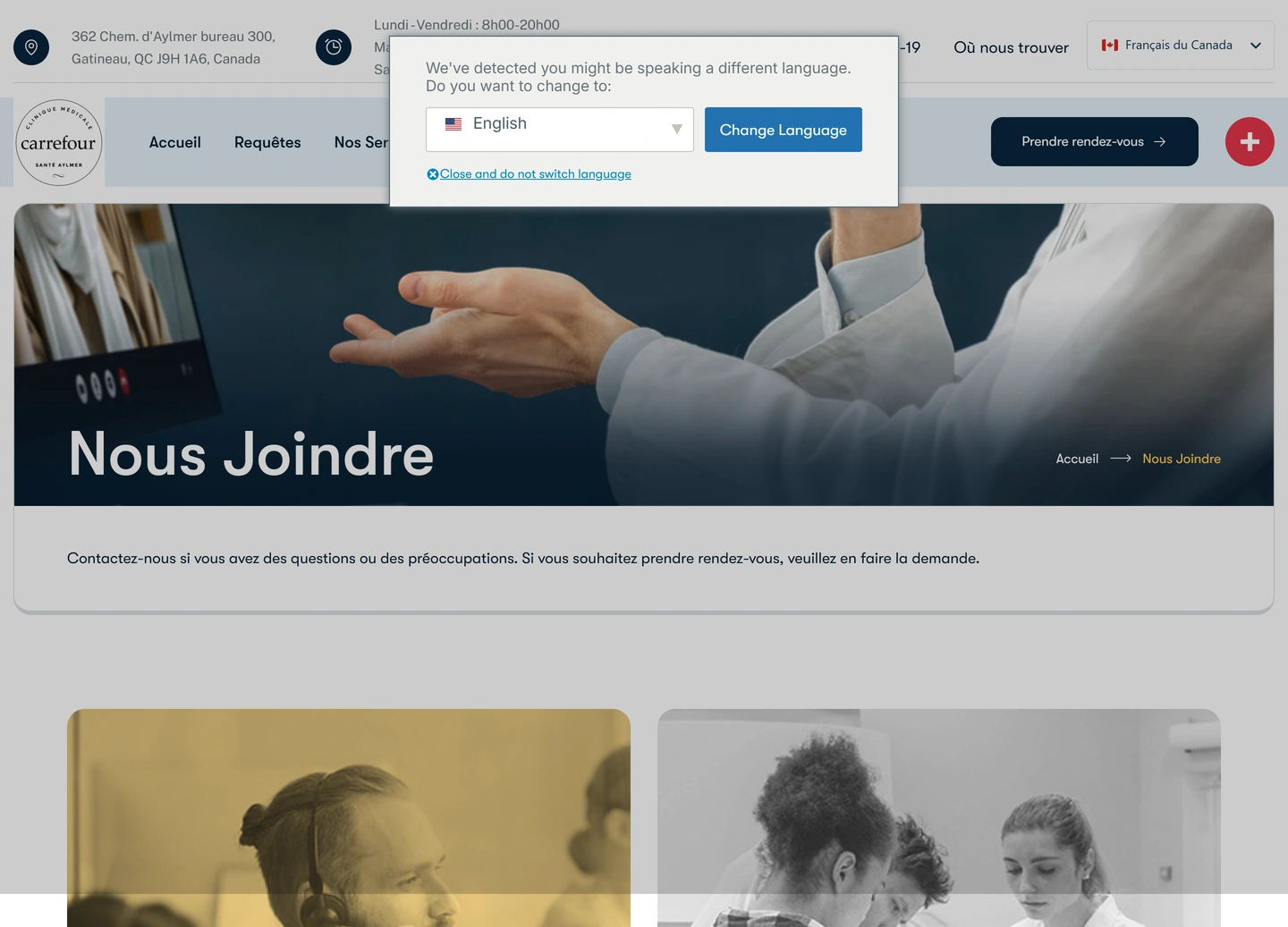 CMCSA clinic website — Nous joindre