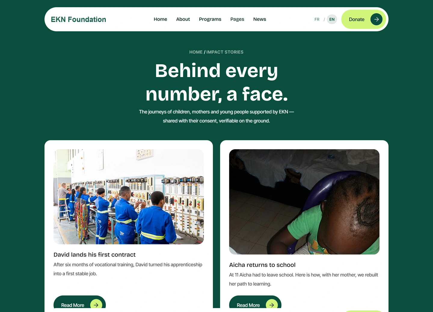 EKN Foundation website — En / template pages / stories