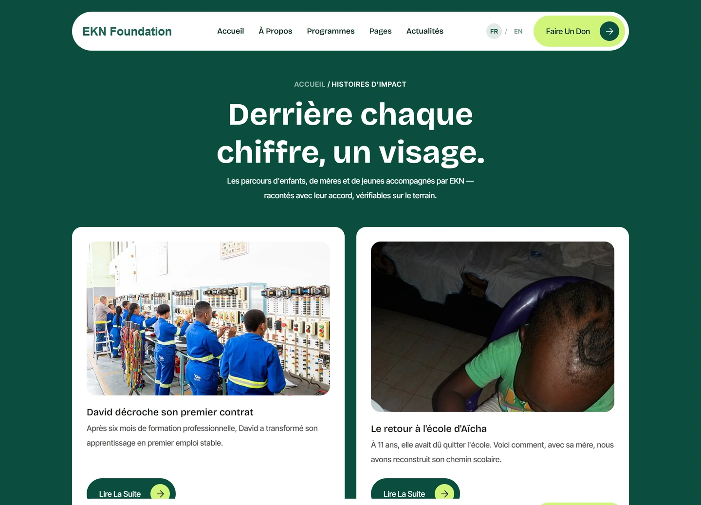 EKN Foundation website — Template pages / stories