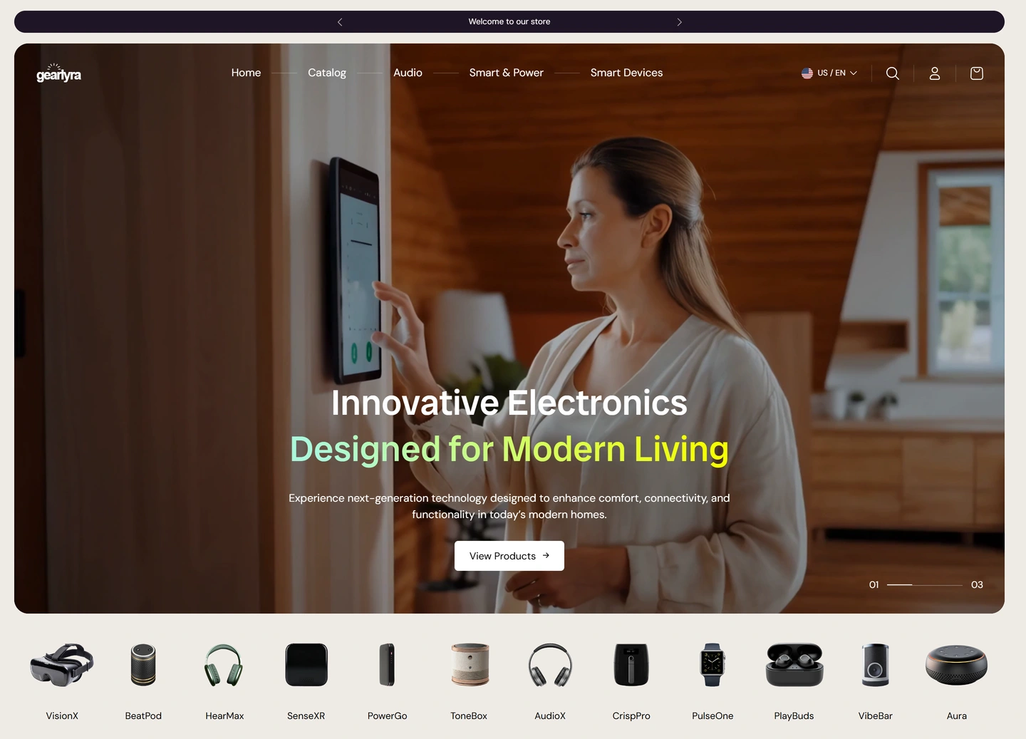 GearLyra ecommerce website — Main page