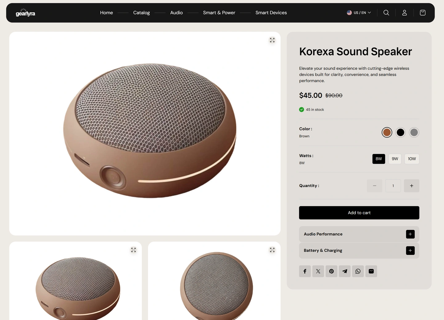 GearLyra ecommerce website — Products / rounded alexa copy