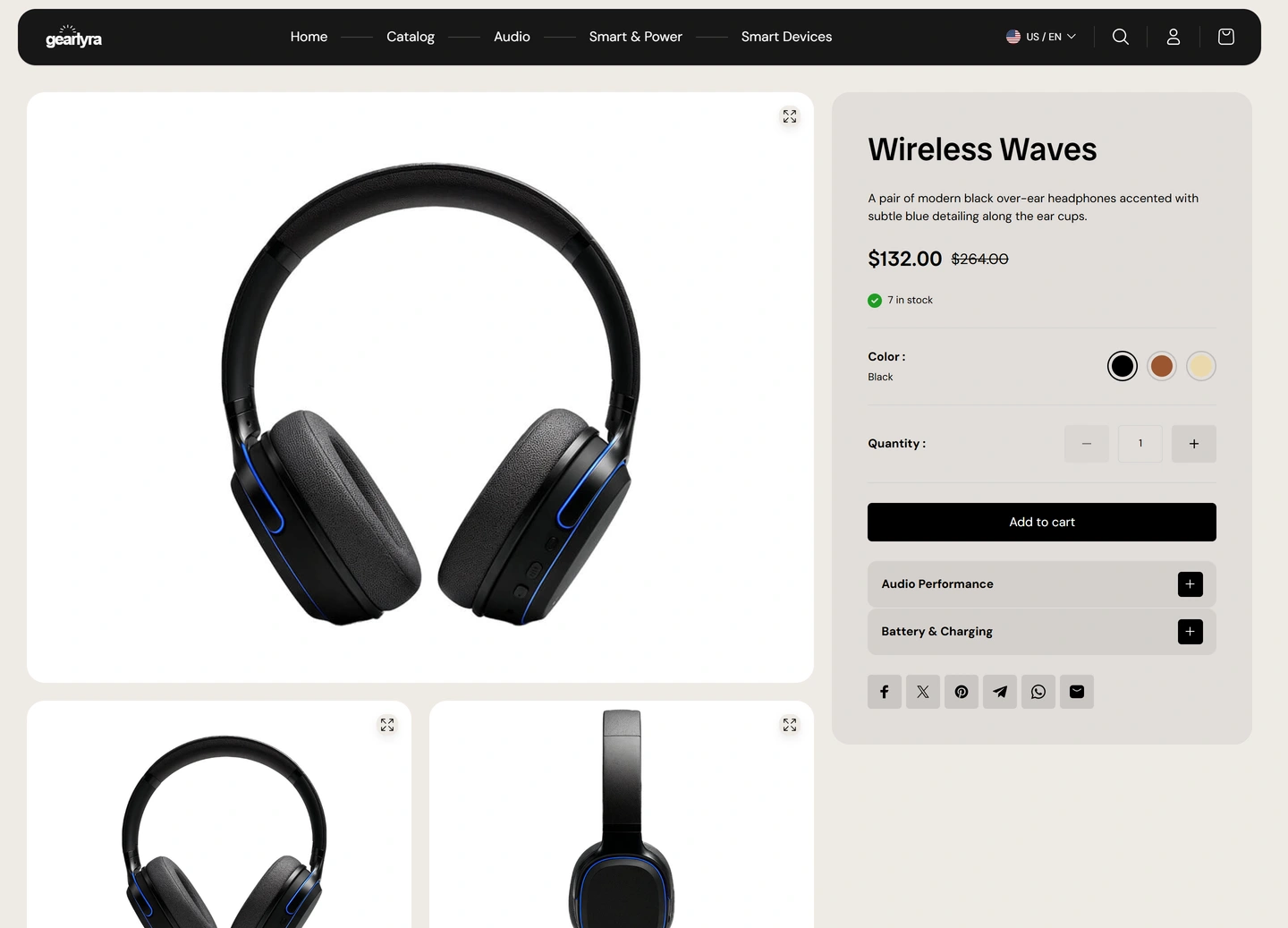 GearLyra ecommerce website — Products / wireless waves