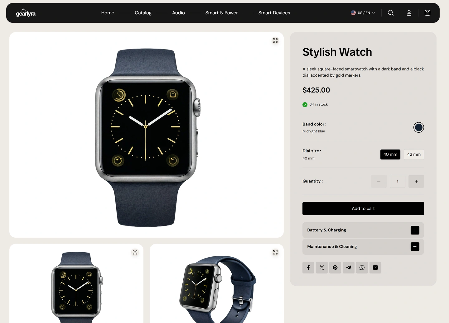 GearLyra ecommerce website — Products / stylish watch