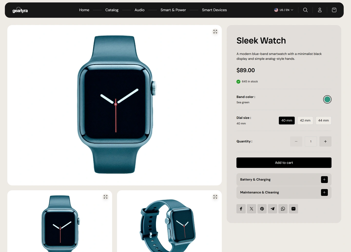 GearLyra ecommerce website — Products / sleek timepiece