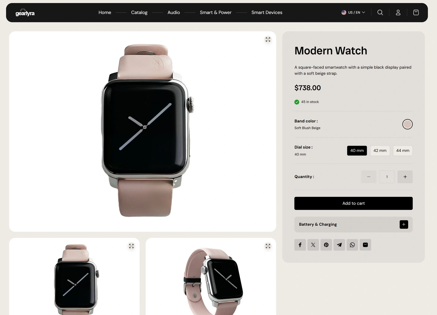 GearLyra ecommerce website — Products / modern watch