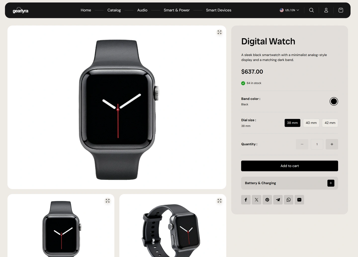 GearLyra ecommerce website — Products / digital watch