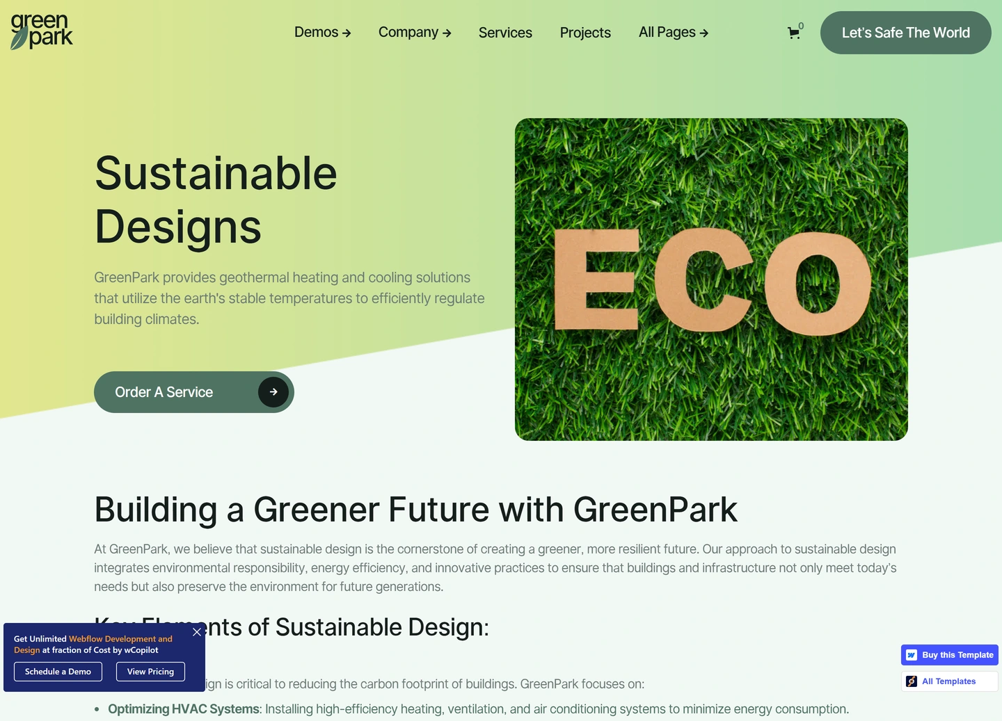 Green Park website design — Services / sustainable designs