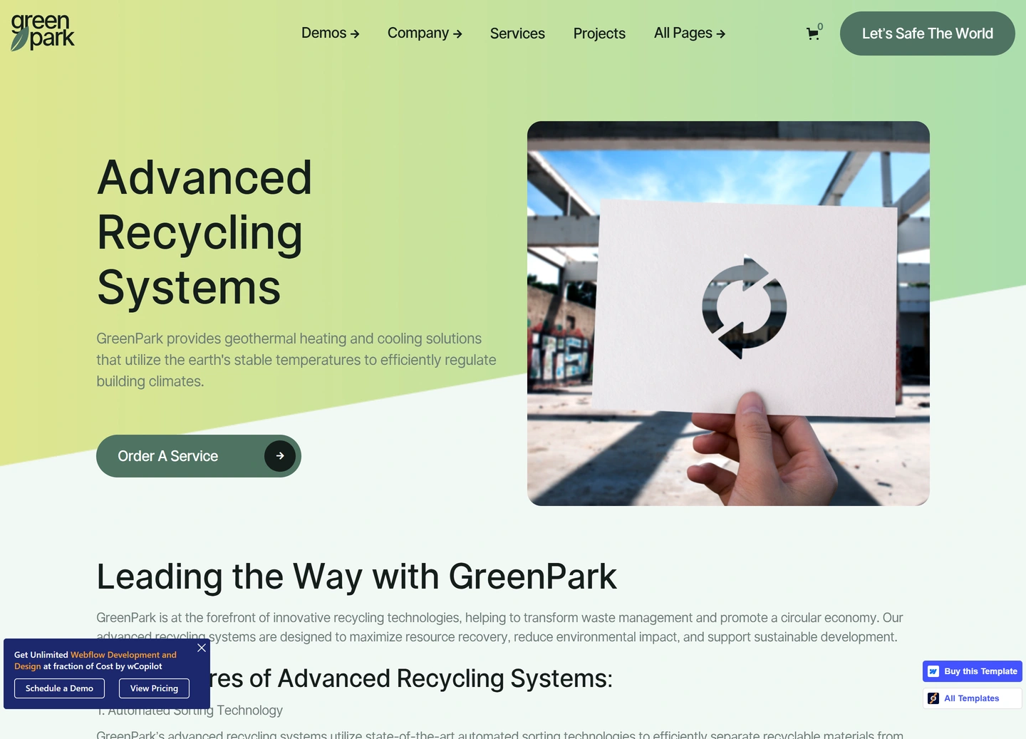 Green Park website design — Services / advanced recycling systems