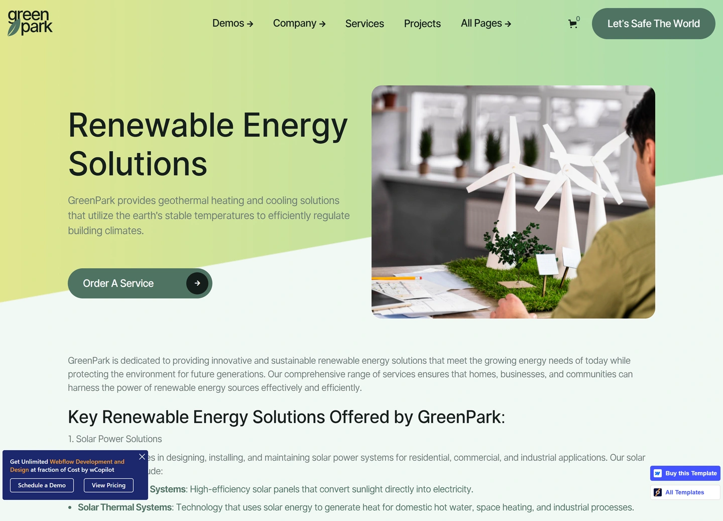Green Park website design — Services / renewable energy solutions