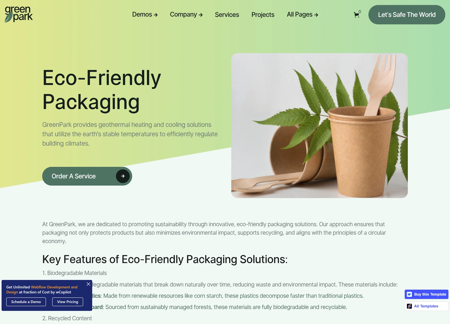 Green Park website design — Services / eco friendly packaging