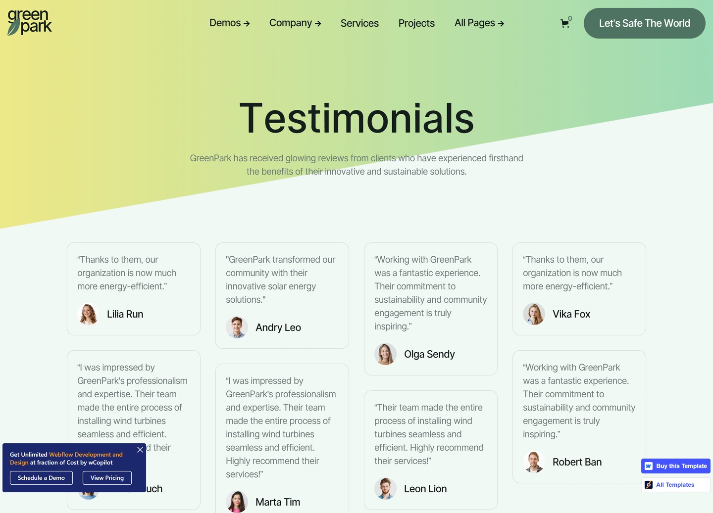 Green Park website design — Testimonials